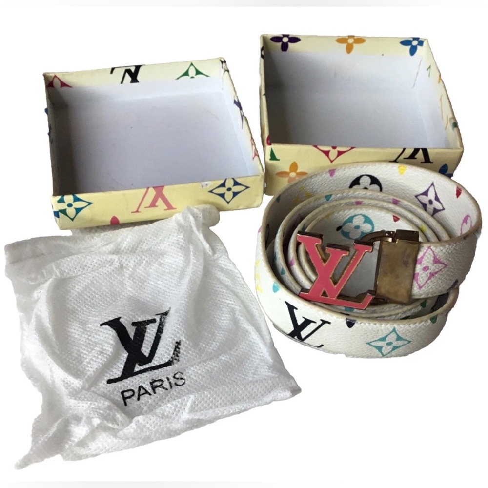 LOUIS VUITTON PINK LV MONOGRAM LV MULTICOLOR BELT WITH DUST BAG